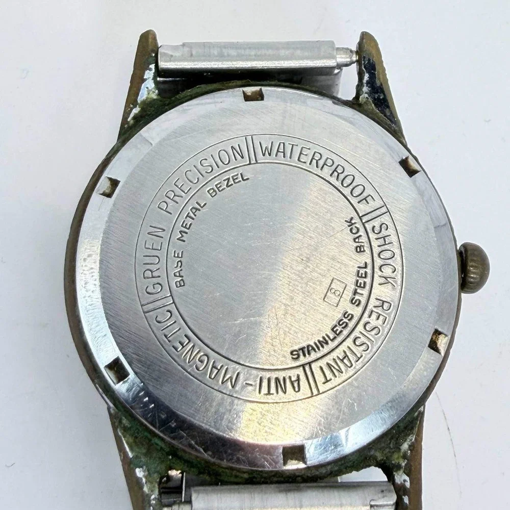 Vintage Gruen Precision Watch Mens Manual Wind Patina Dial Stainless Steel